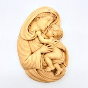 Vintage Madonna and Child Wall Plaque Italian Religious Art Relief Sculpture